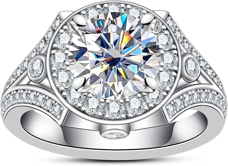 Sterling Silver Moissanite Halo Engagement Ring