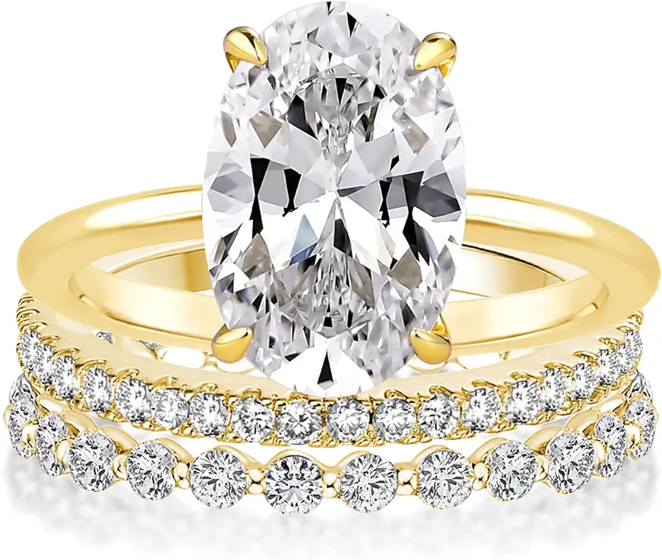 14K Yellow Gold-Plated Sterling Silver Oval Cubic Zirconia Jewelry Set