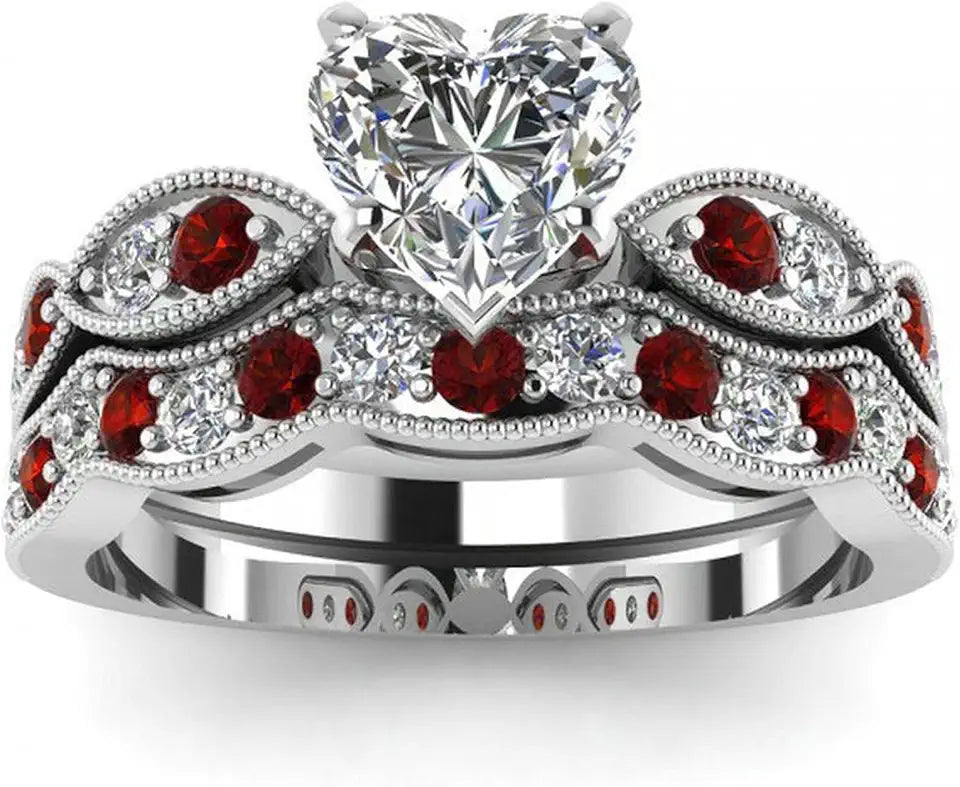 Sterling Silver Cubic Zirconia Heart Halo Engagement Ring