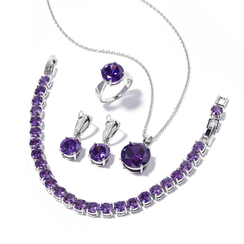 Geometric Round-Stone 4-Piece Jewelry Set with Ring – Sizes 6 to 9