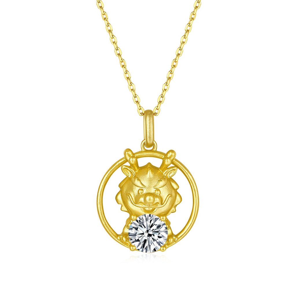 Gold-plated sterling silver Chinese zodiac dragon pendant with moissanite