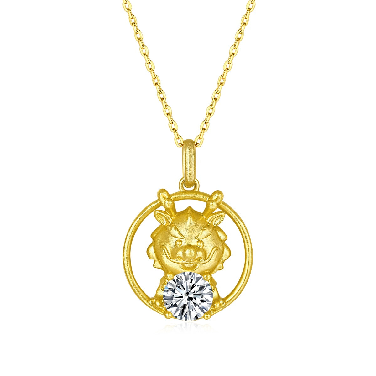 Sterling Silver Chinese Zodiac Dragon Necklace With 1 ct Moissanite, D Color VVS1 — front view