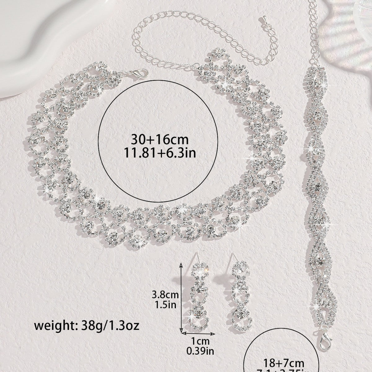 Stone-Set Necklace and Earrings Set in Silver Tone, Three Styles — side view
