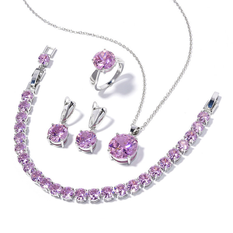 Geometric Round-Stone 4-Piece Jewelry Set with Ring – Sizes 6 to 9