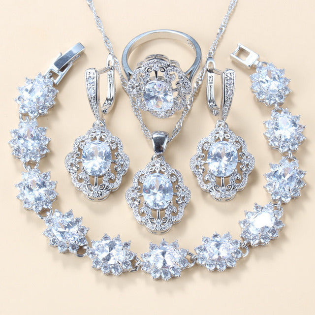 Cubic Zirconia 4-Piece Jewelry Set – Necklace, Earrings, Bracelet and Ring