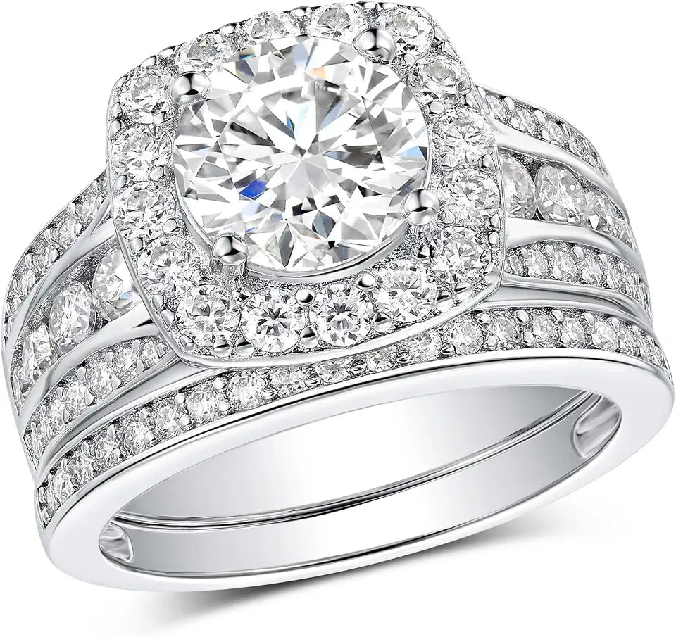 White Gold-Plated Round Moissanite Ring