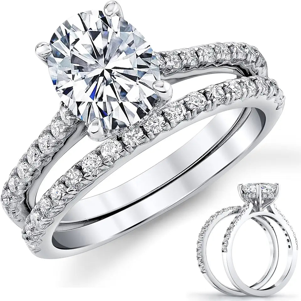 Gold-Tone Oval Moissanite Halo Ring
