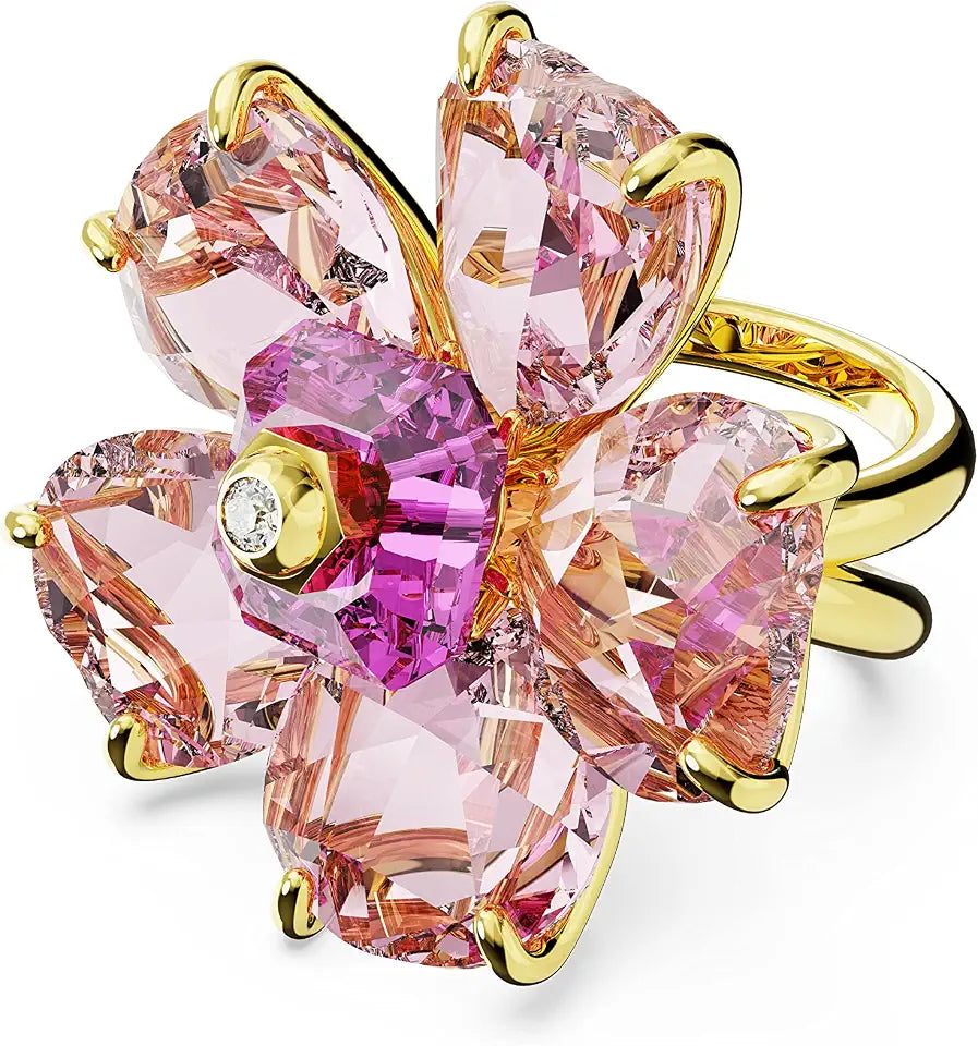 Gold-Tone Crystal Floral Ring