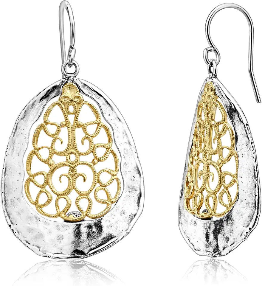 Gold-Tone Sterling Silver Teardrop Drop Earrings