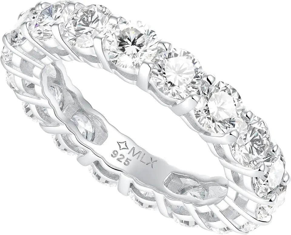 Sterling Silver Round Moissanite Wedding Band