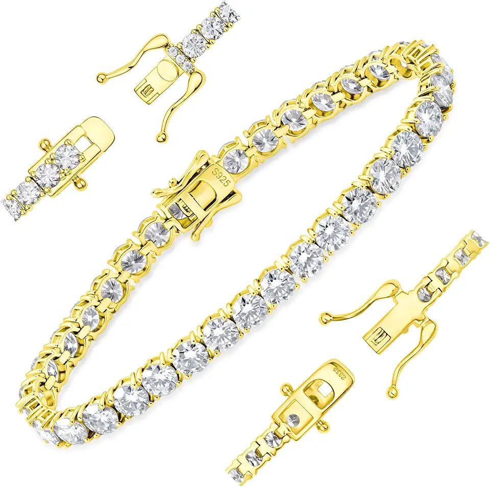 White Gold-Plated Sterling Silver Round Moissanite Tennis Bracelet