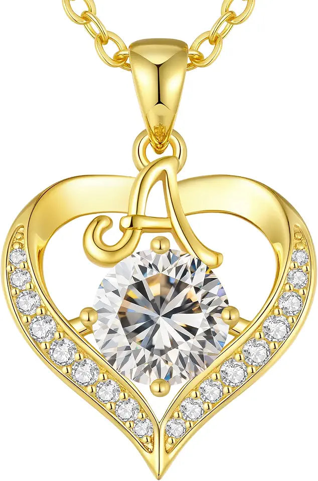 18K Gold-Plated Moissanite Heart Initial Necklace