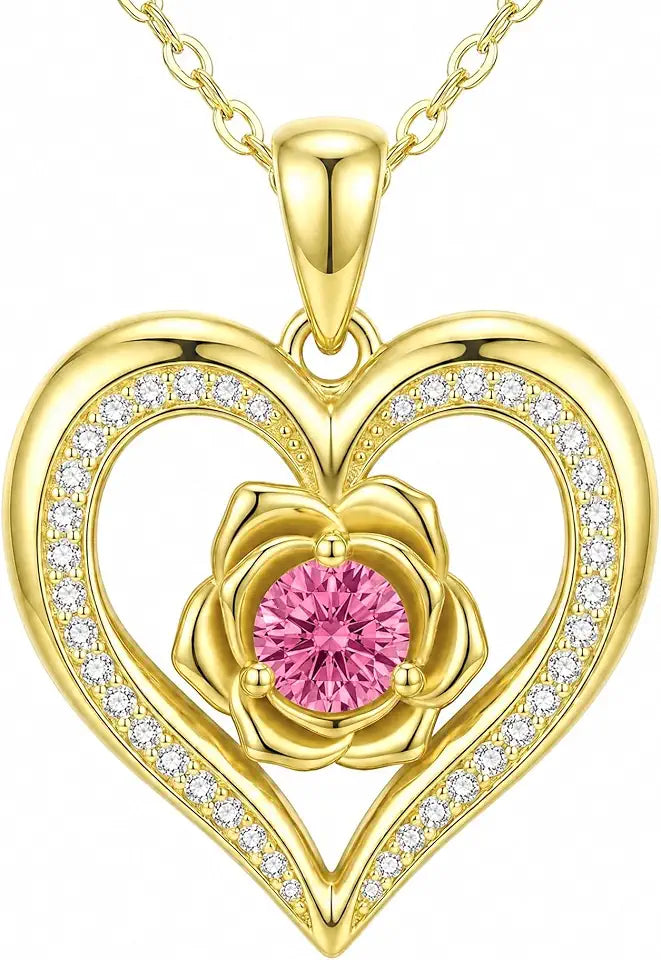 Gold-Tone Birthstone Heart Necklace, 23mm