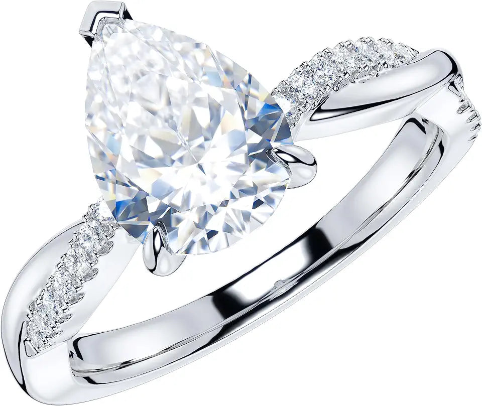 Sterling Silver Teardrop Moissanite Engagement Ring