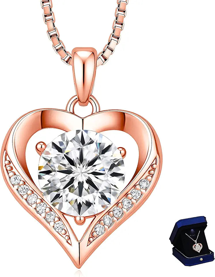 Rose Gold-Plated Moissanite Heart Necklace
