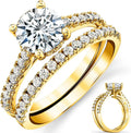 Gold-Tone Round Moissanite Halo Engagement Ring