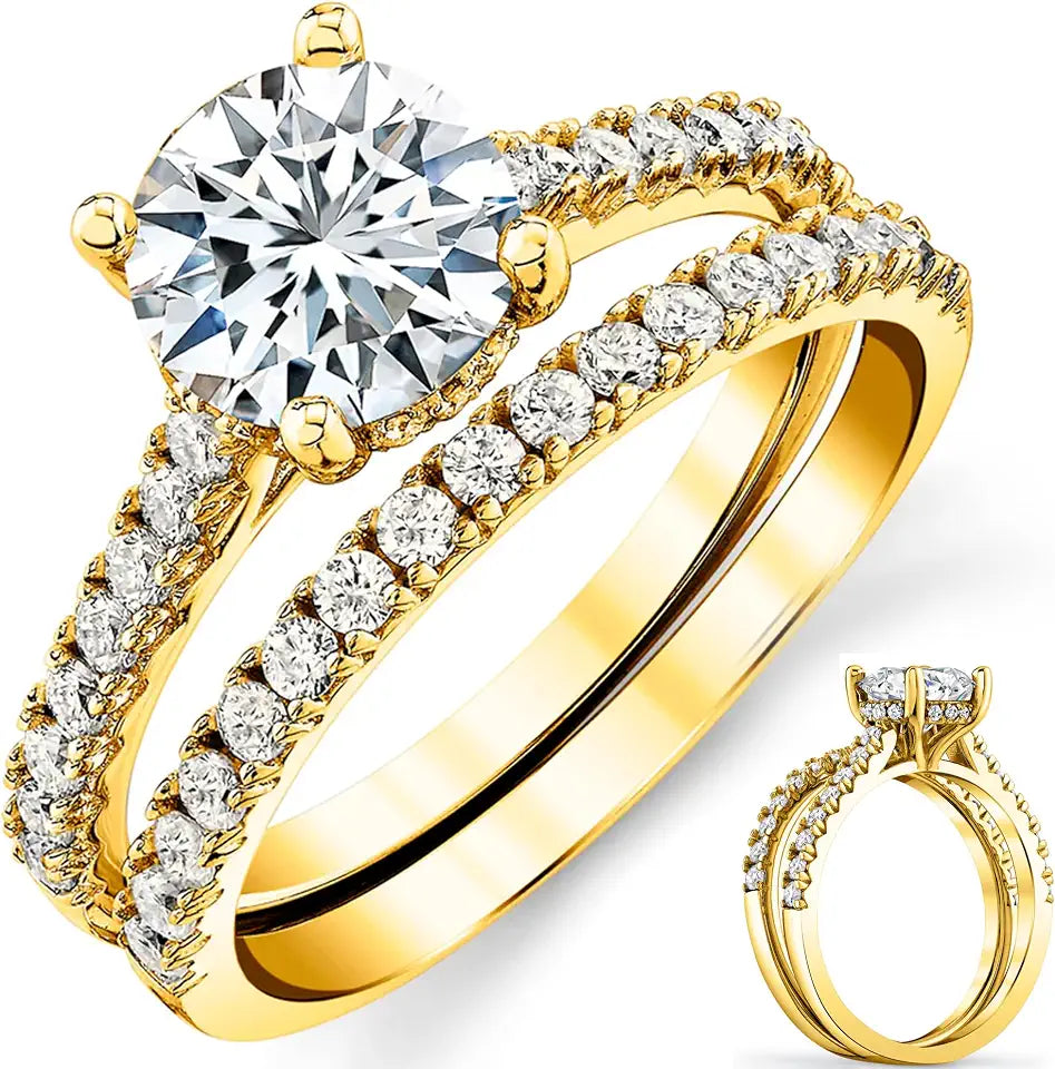 Gold-Tone Round Moissanite Halo Engagement Ring