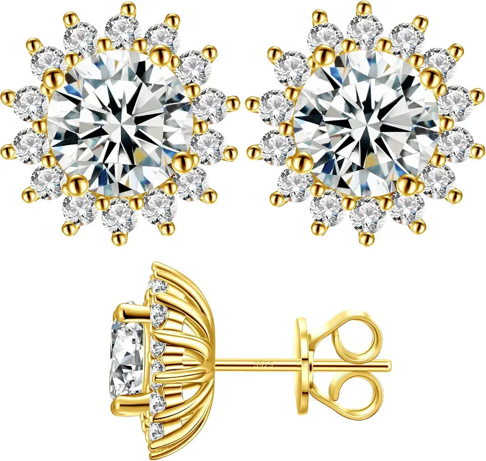 Gold-Tone Sterling Silver Round Moissanite Stud Earrings