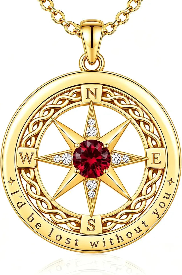 Gold-Tone Birthstone Compass Necklace