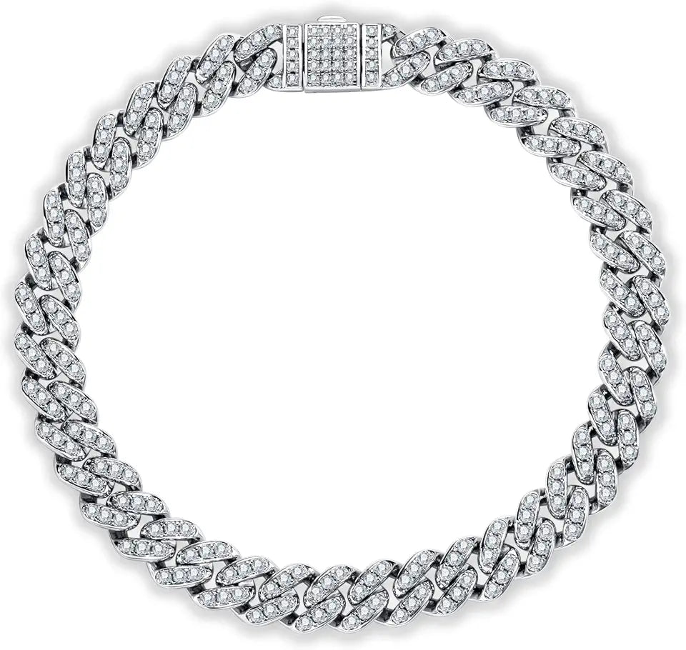 Sterling Silver Round Moissanite Cuban Link Bracelet