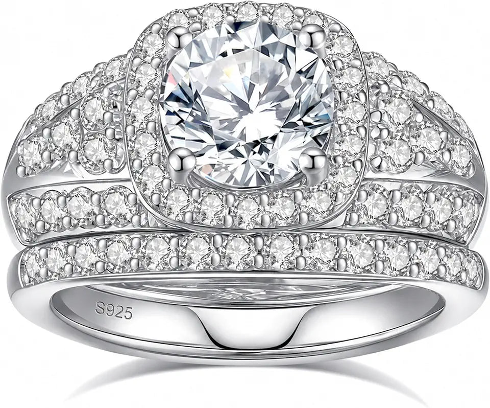 Sterling Silver Round Moissanite Engagement Ring