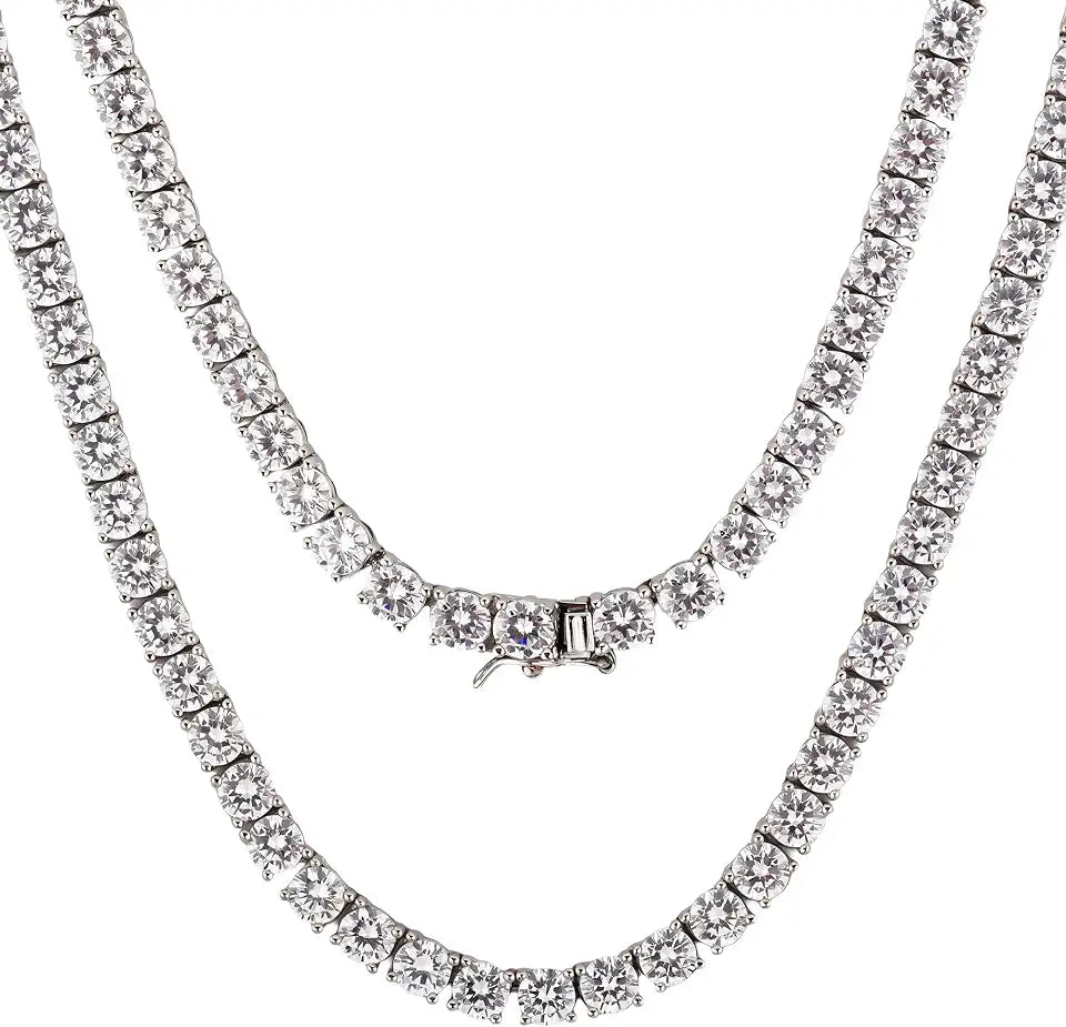 Rhodium-Plated Moissanite Tennis Star Necklace
