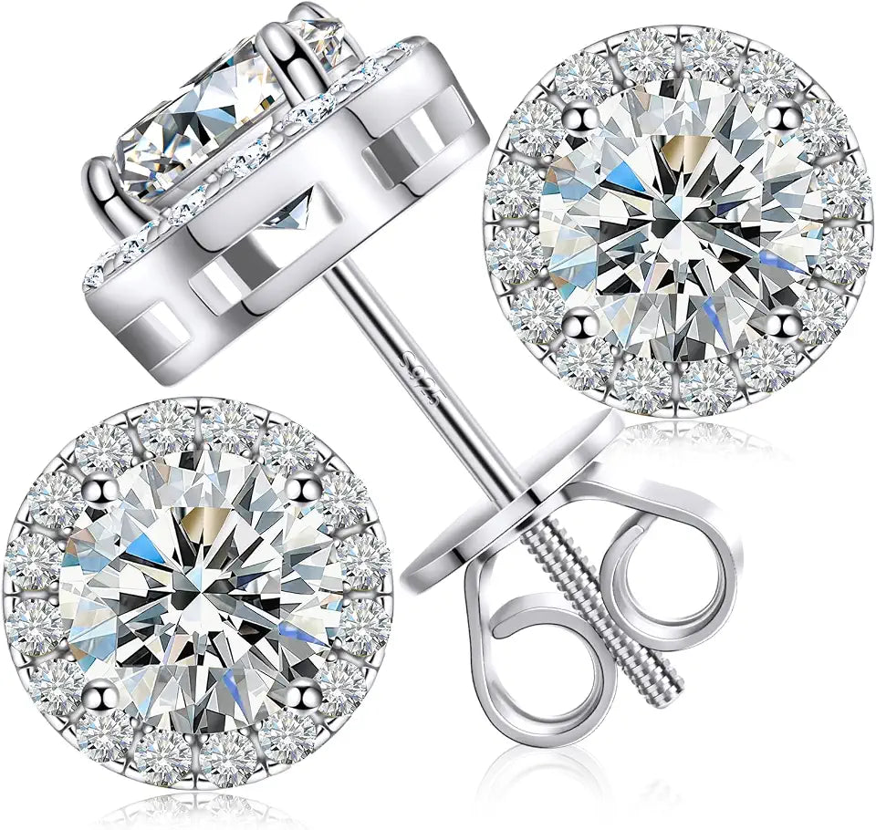 Round Lab-Grown Diamond Stud Halo Earrings