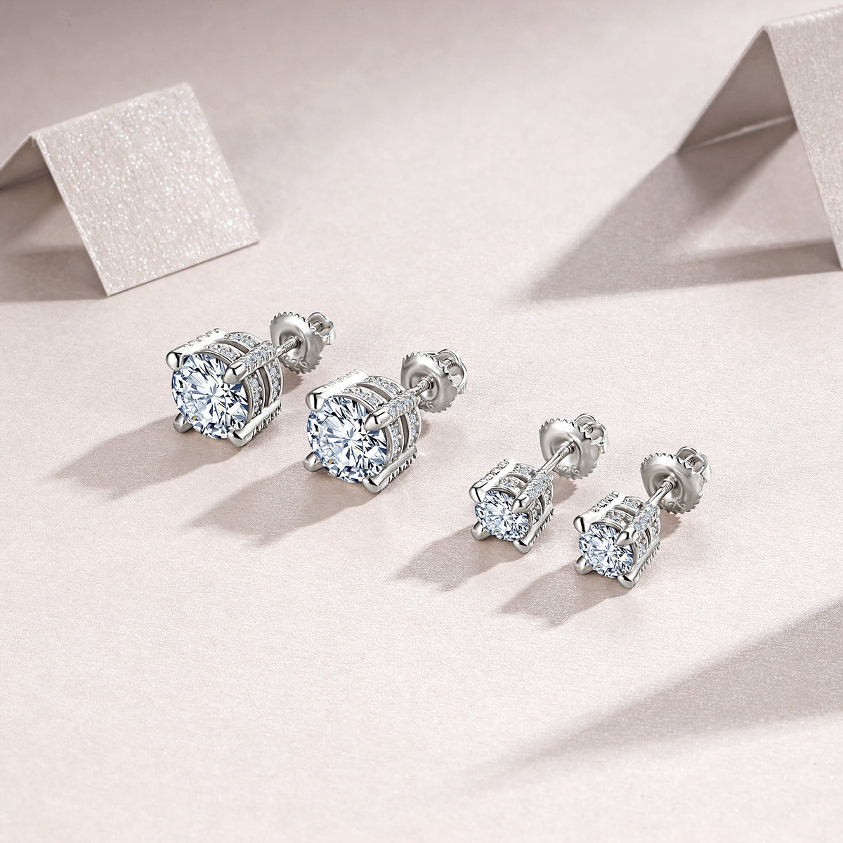 Sterling Silver Moissanite Stud Earrings, 0.5ct or 2ct — detail close-up