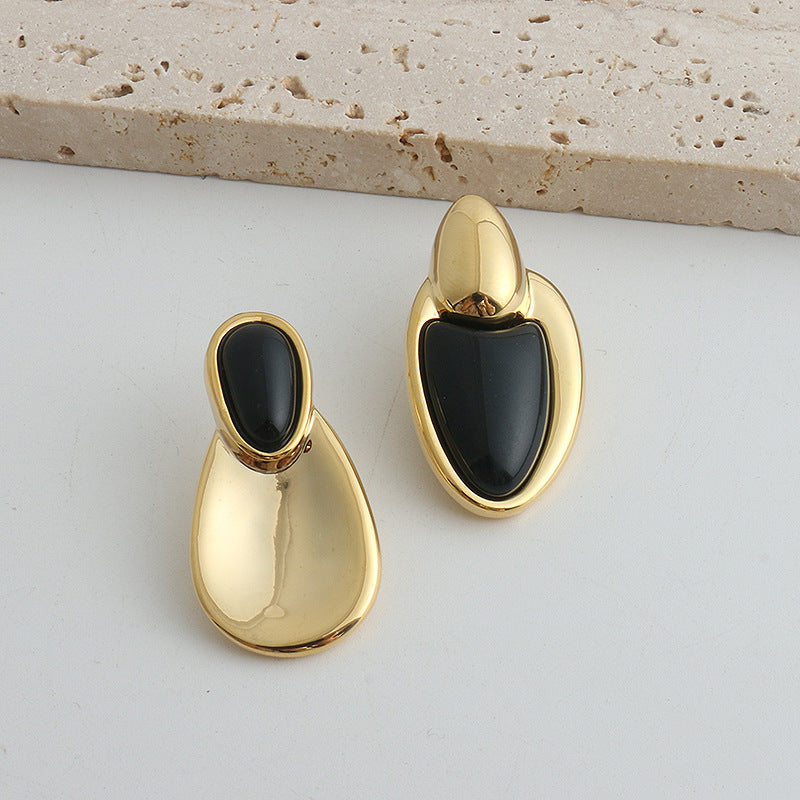 Black Onyx Necklace or Earrings – Irregular Stitched, Chinese-Style Design