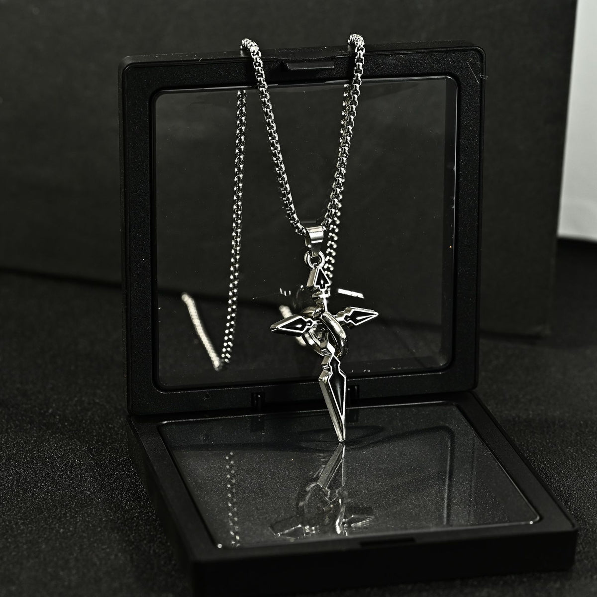 Titanium Steel Cross Necklace for Men, Pendant with Ring Detail — front view