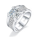 Sterling silver wide band moissanite ring, 2 ct, angled view