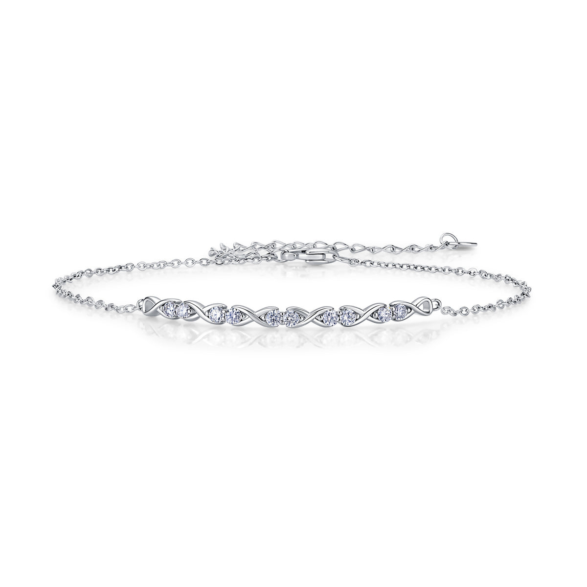Sterling Silver Infinity Bracelet With Moissanite, D-VVS1 — front view