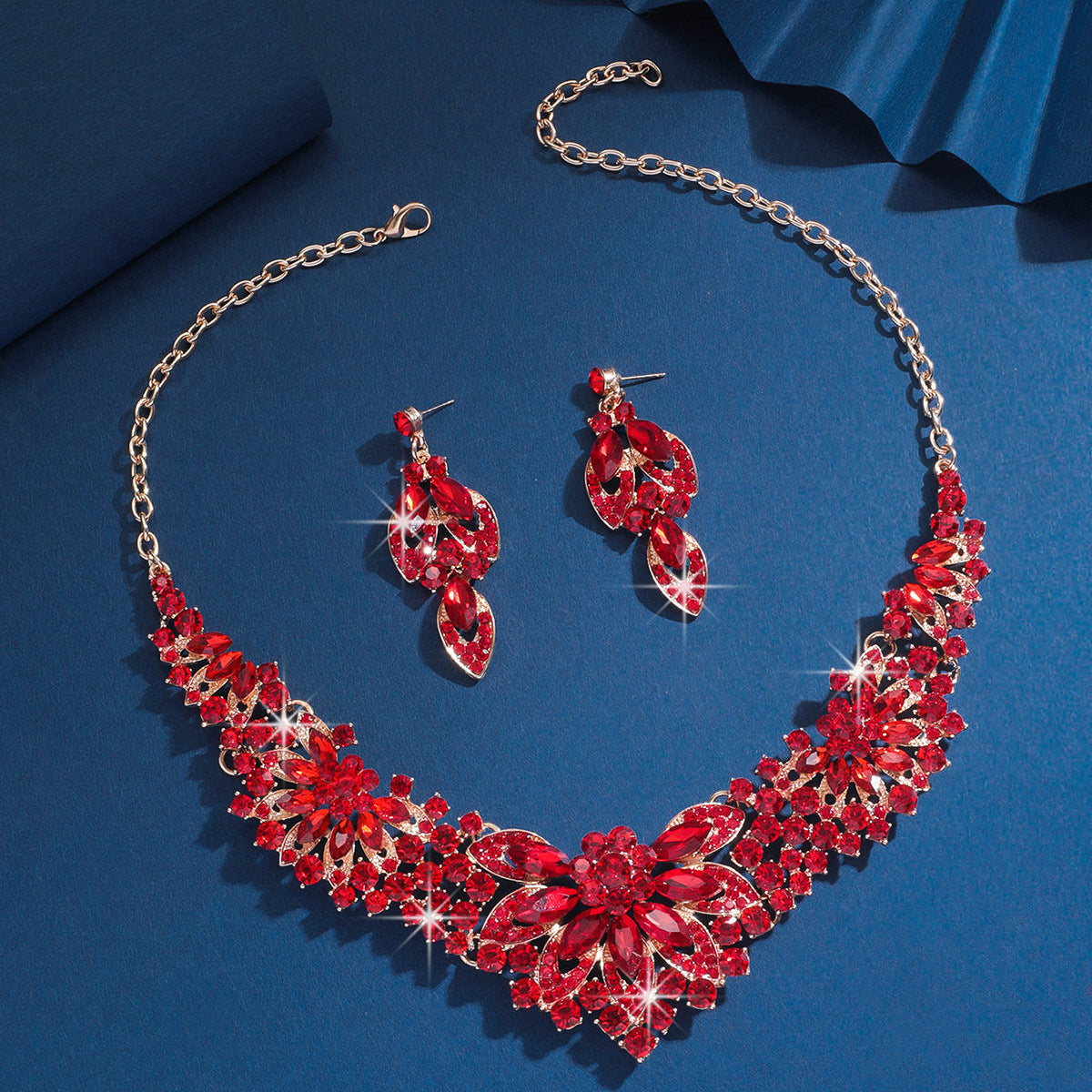Bridal Necklace and Earrings Set in Eleven Stone Colors — Rhinestone Wedding Jewelry for Women
