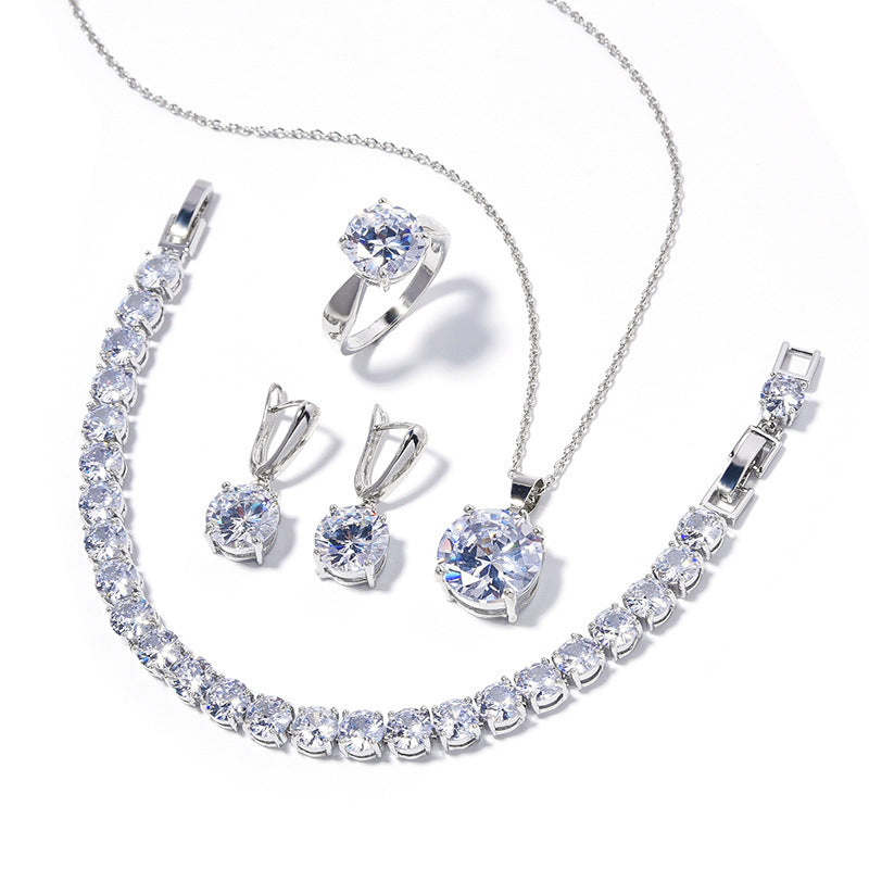 Geometric Round-Stone Necklace, Earrings — full product view