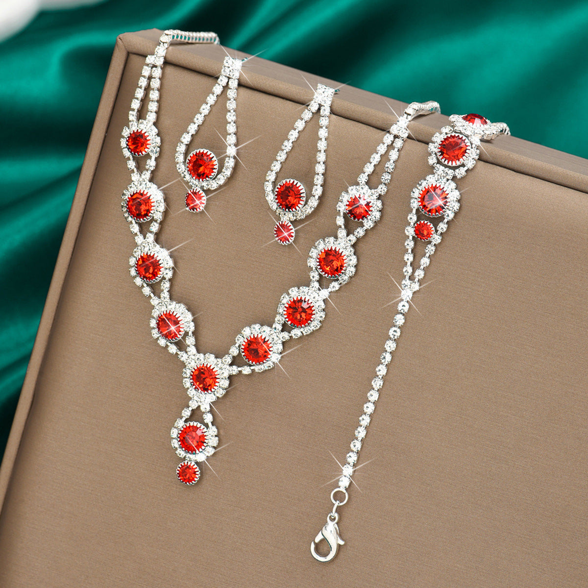 Rhinestone Geometric 3-Piece Jewelry Set – Necklace, Earrings and Bracelet