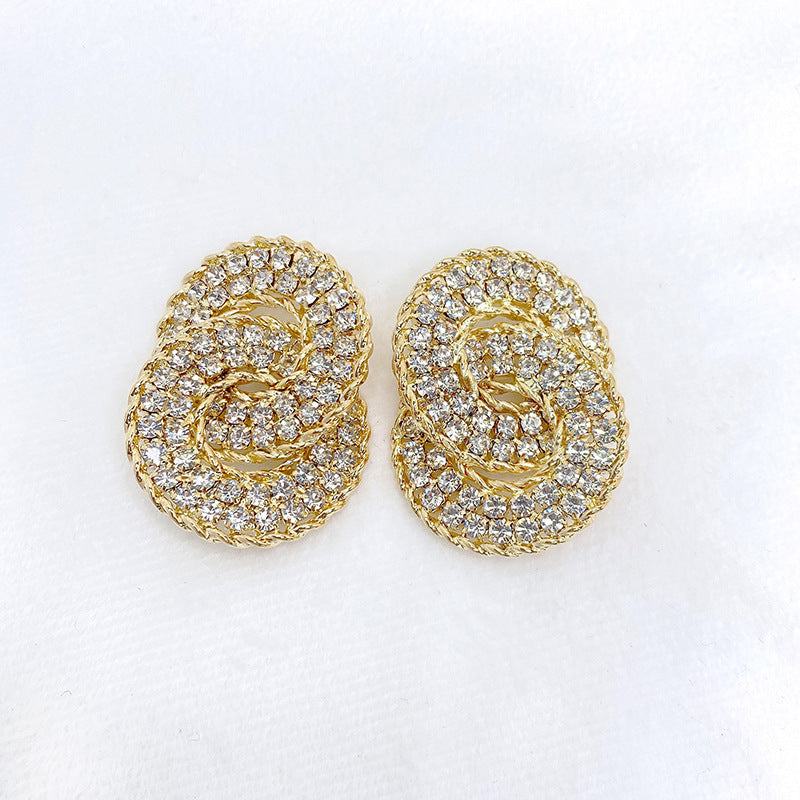 Double Arc Rhinestone Drop Earrings in Silver or Gold Tone, White, Black or Iridescent Stones — One Pair