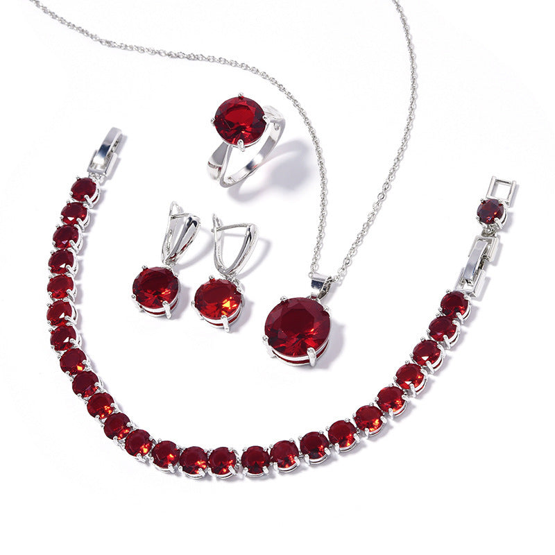 Geometric Round-Stone 4-Piece Jewelry Set with Ring – Sizes 6 to 9