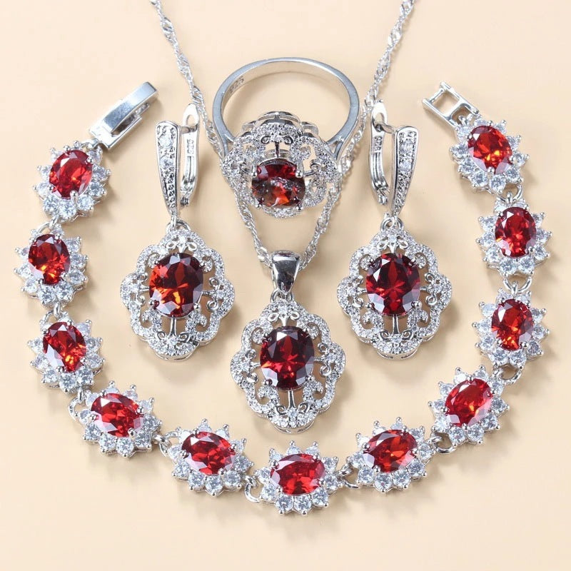 Cubic Zirconia 4-Piece Jewelry Set – Necklace, Earrings, Bracelet and Ring