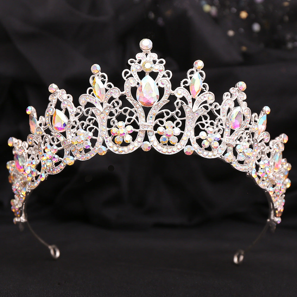 Iridescent crystal bridal tiara on a black background