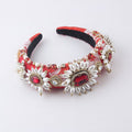 Red baroque padded headband with faux pearls and rhinestones