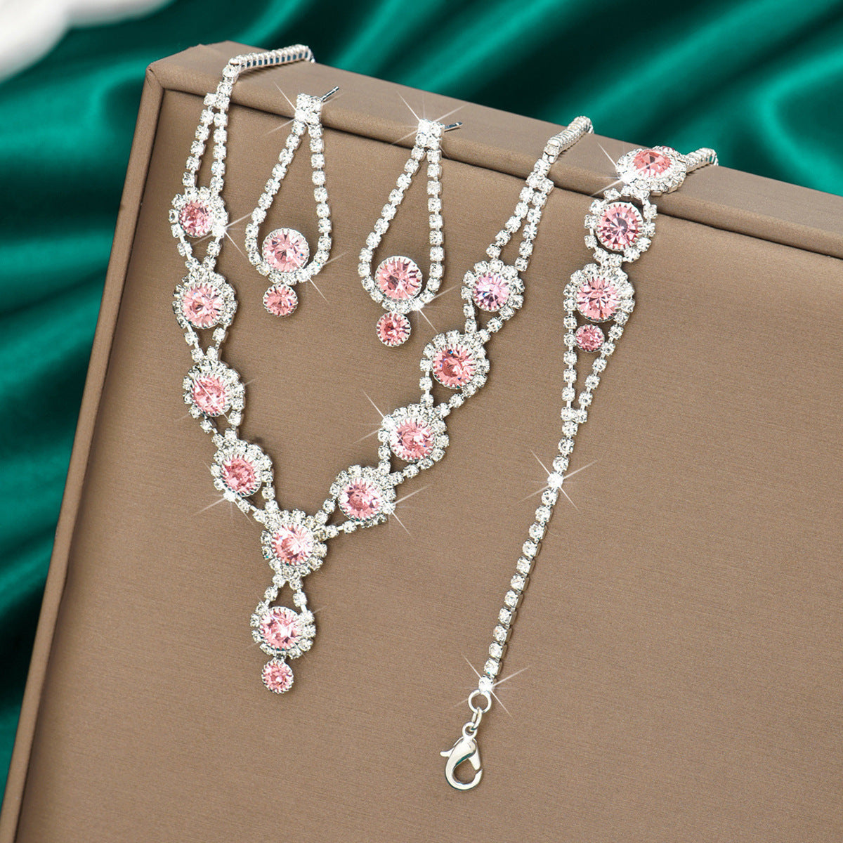 Rhinestone Geometric 3-Piece Jewelry Set – Necklace, Earrings and Bracelet