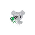 Sterling silver panda brooch with green chalcedony and pave stones
