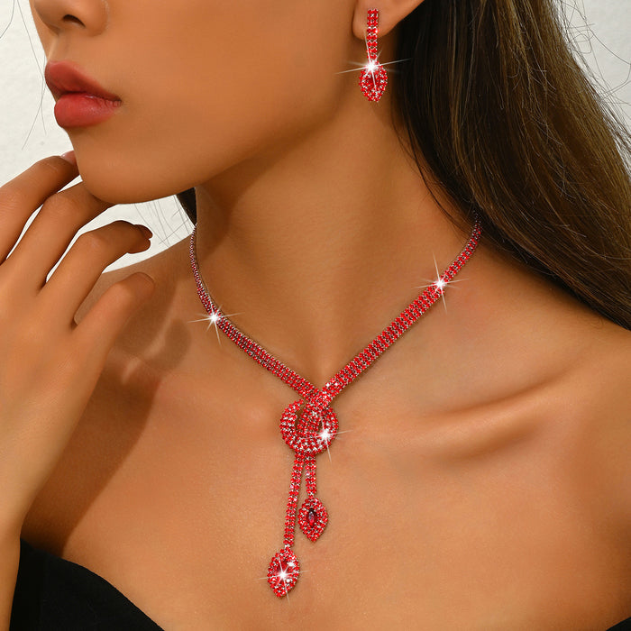 Geometric Teardrop Zircon Necklace and Earrings Set for Women