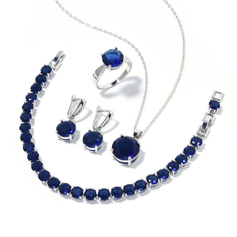 Geometric Round-Stone 4-Piece Jewelry Set with Ring – Sizes 6 to 9