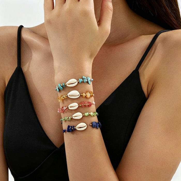 Hand-Woven Shell and Natural Stone Bracelet, Five Styles — Summer Beach Bracelet for Women