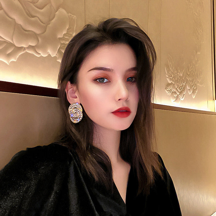 Double Arc Rhinestone Drop Earrings in Silver or Gold Tone, White, Black or Iridescent Stones — One Pair