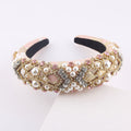 Pink oversized baroque padded headband with pearls and rhinestones